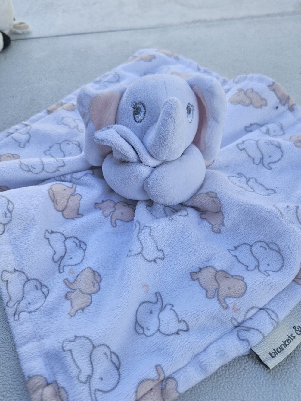Blankets & Beyond Elephant Lovey Pink White Gray Plush Baby Security Blanket 12”